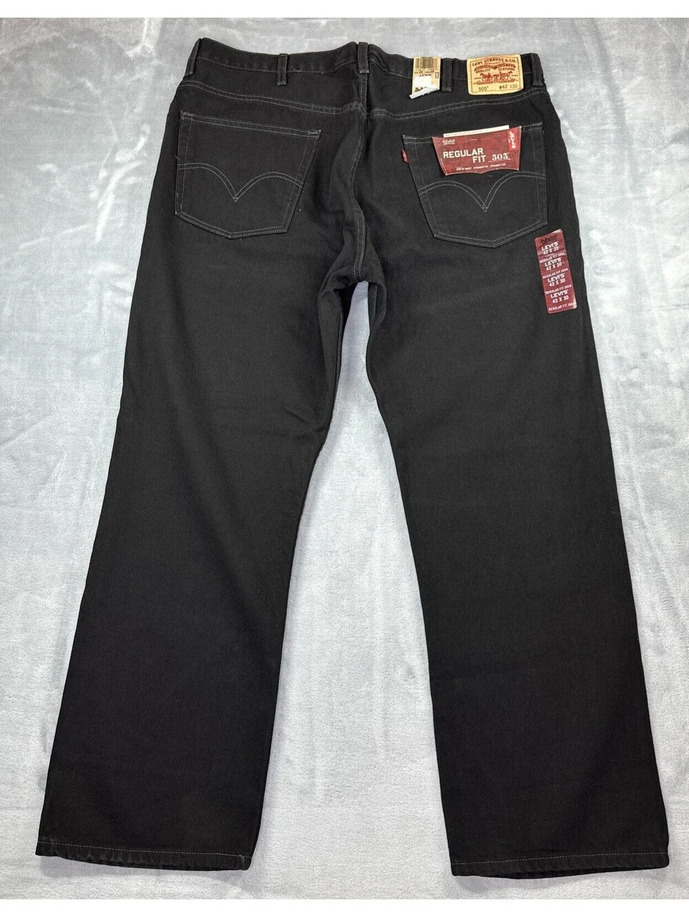 Levis 505 Black Jeans 42x30 Mens Regular Fit Straight Leg Denim Pants New